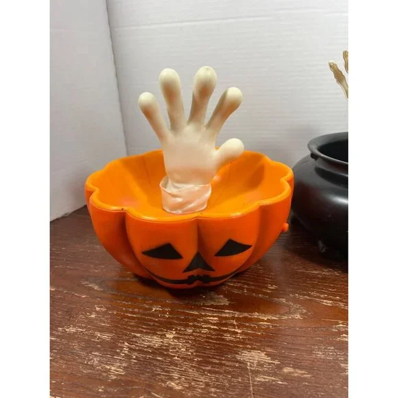 Vintage Halloween Animated Candy Bowls With Skeleton & Ghost Hands - Picture 5 of 5